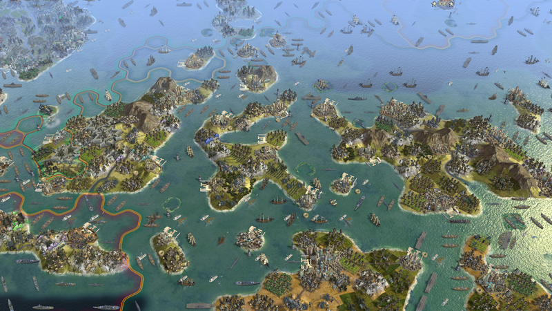 Illustration for article titled What A 61-Player Civilization V Map Looks Like Without The UI